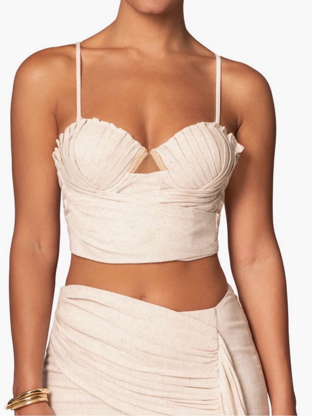 JLUXLABEL Pleated Cream Bustier Crop Top - Straps Optional and Included - Picture 3 of 4